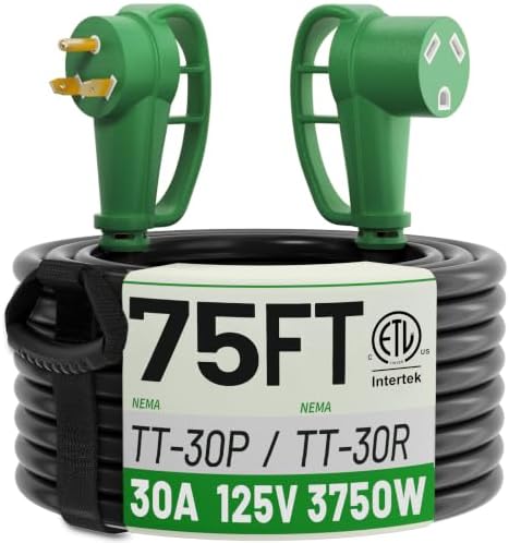 POWGRN 30 Amp RV Extension Cord 75 FT, RV Power Cord 30 Amp Waterproof by POWGRN