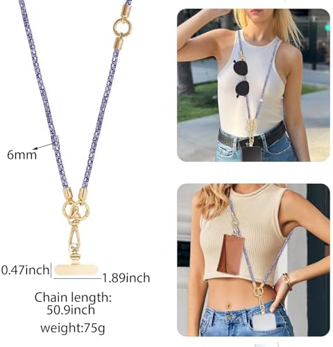 Crystal Phone Strap Crossbody Phone Lanyard Neck, Purple - Image 6