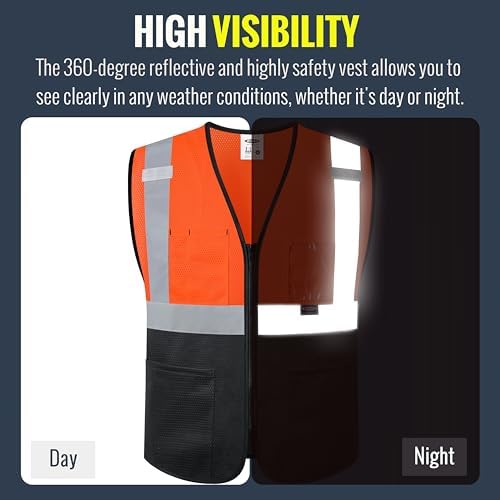 JKSafety Safety Vest for men women Hi Vis Vest with Pockets and Zipper High Visibility Construction Vests BX310 - Image 2