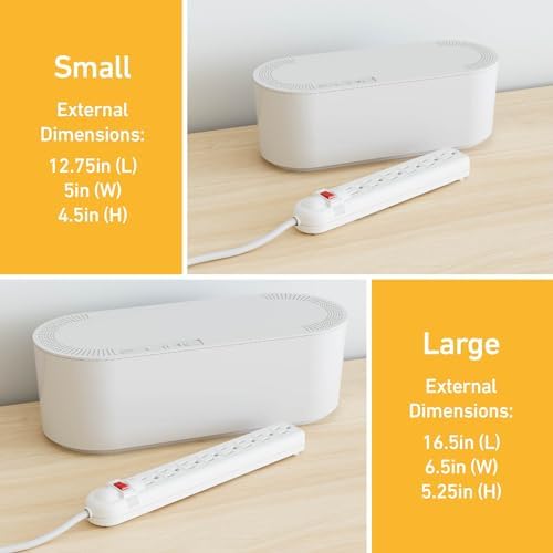 D-Line Cable Management Box, Power Strip Holder, Floor Outlet Hider, Desk Cord Organizer, Cover TV Wires, 12.75" (L) x 5" (W) x 4.5" (H), for use with Power Strips up to 10.5in Length - Small, White - Image 4