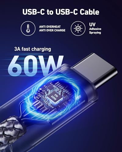 Short USBC to USBC Cable 3FT, 60W USB Type C Fast Charging Cable for Car - Image 2
