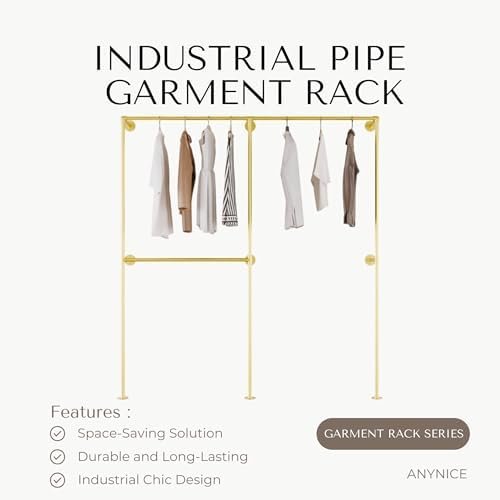 Industrial Pipe Clothing Rack, Wall Mounted Clothes Rack, 75", 3 Rods - Image 2
