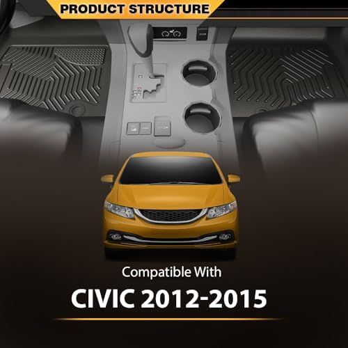 G-PLUS TPE Floor Mats 3PCS Fit Honda Civic 2012-2015,Front & 2nd Row - Image 6
