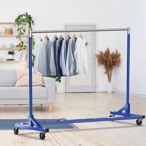 Simple Houseware Industrial Grade Z-Base Garment Rack, 63" W/500Lb, Blue - Image 3