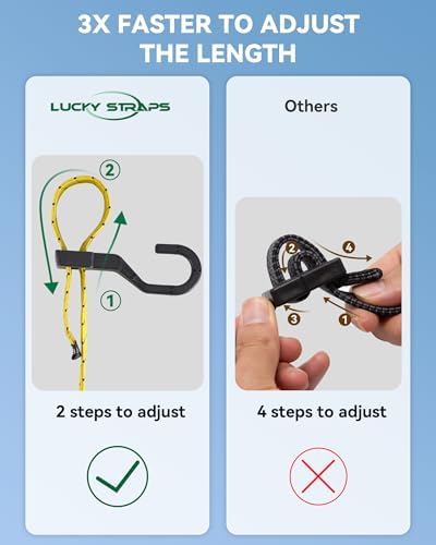 Lucky Straps 4 Pack 3 Way Flat Adjustable Bungee Cords with Hooks - Image 4