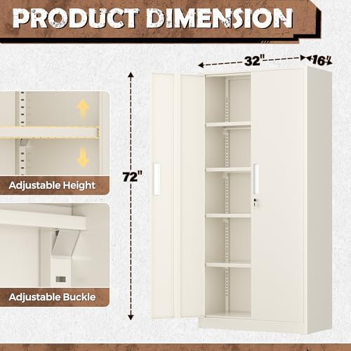 INTERGREAT Metal Lockable Storage Cabinet, 72” Storage Cabinet with 2 Doors and 4 Adjustable Shelves for Office, Home, Garage, Pantry (Assembly Required, Gray) - Image 3