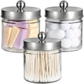 SheeChung Glass Mason Jar Qtip Holder Dispenser, Brushed Nickel Lids,3 Pack by SheeChung
