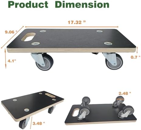 Furniture Mover Dolly Portable Wood Rolling Mover for Moving Furniture Sofa Cabinet Refrigerator, 360° Rotatable Soft TPR Rubber Universal Wheels, 440Lbs Capacity, Black (2 Packs) - Image 4