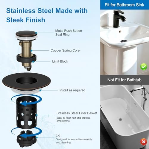 2PCS Universal 4in1 Bathroom Drain Stopper Metal Hair Catcher, Oil Rubbed - Image 5