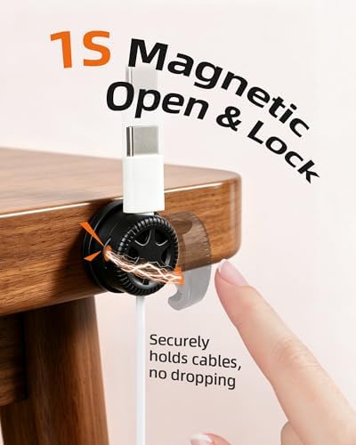 AGPTEK 8 Pack Magnetic Cable Clips, 360° Rotatable Cord Holder - Image 3