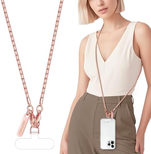 MOUTAKEY Cell Phone Lanyard Crossbody Phone Chain with Metal Detachable Phone Wrist Strap Cute iPhone Chain For Women (Pink Gold, Long) by MOUTAKEY