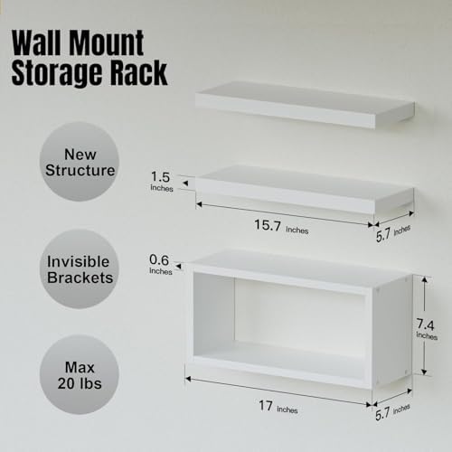 RICHER HOUSE 3-Set White Floating Wall Shelves, Bathroom Shelf Over Toilet - Image 2