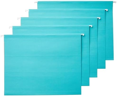 Amazon Basics Hanging File Folders with Adjustable Tabs for Document Organization, Letter Size, Aqua, 25-Pack by AmazonBasics