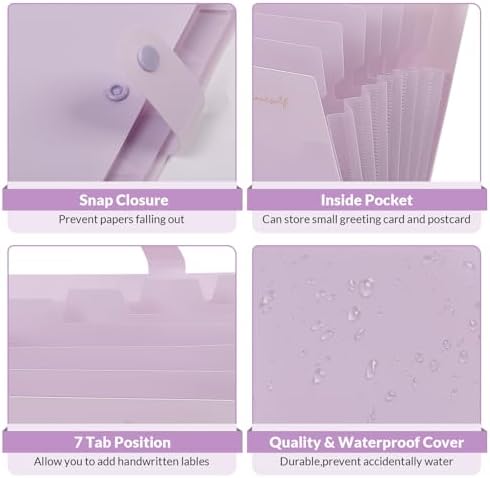 SKYDUE Expanding File Folder, Accordion File Organizer with 8 Pocket, Expandable Document Paper Receipt Holder for School Office Hospital, Letter/A4 Size Purple - Image 2