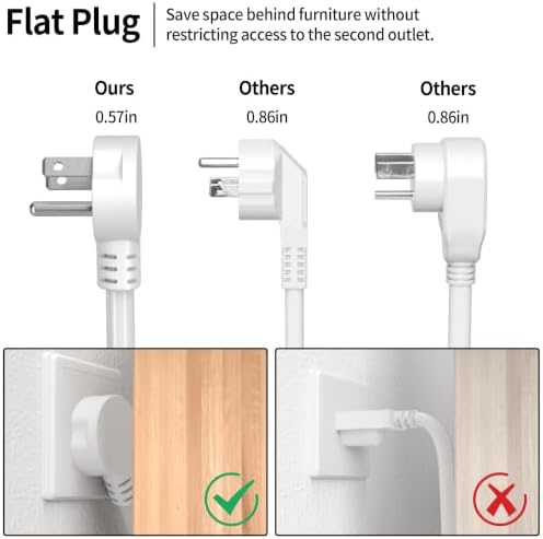 Vockjour 15 FT 14 Gauge Low Profile Flat Plug Extension Cord White - Image 3