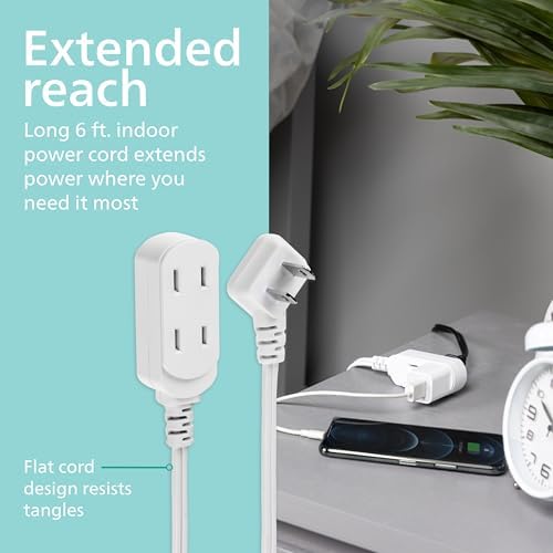 Philips 3-Outlet Flat Plug Extension Cord 6 Ft, Indoor Use, Safety Slide (Pack of 12) - Image 5