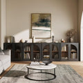 BELLEZE 2 Tier Bookshelf with Arched Glass Door, Set of 4 Modern Display Bookcase Shelf with Storage and Adjustable Shelves, 126" Wood Bookshelves for Living Room Office Entryway (Ebony) by BELLEZE