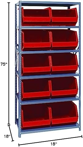 Quantum Storage Systems QSBU-270RD Giant Open Hopper Steel Shelving System, 18" D x 36" W x 75" H, with 6 Shelves and 10 QUS270 Bins, Red - Image 2