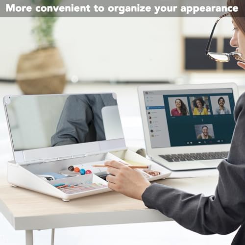 Varhomax Glass Desk Whiteboard with Built-in Mirror, Desktop Organizer - Image 2