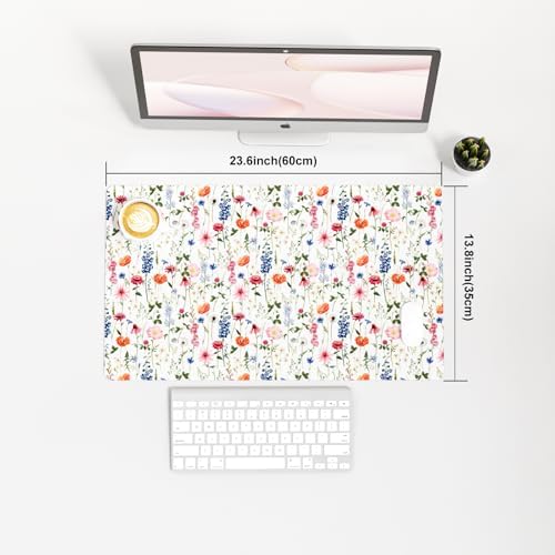 Colorful Star Large Mouse Pad, Watercolor Floral Desk Mat Office Supplies, Waterproof Faux Leather Big Gaming Mousepad for Women Girls, Flowers Desk Pad Home Office Décor Accessories 23.6" x 13.8" - Image 3