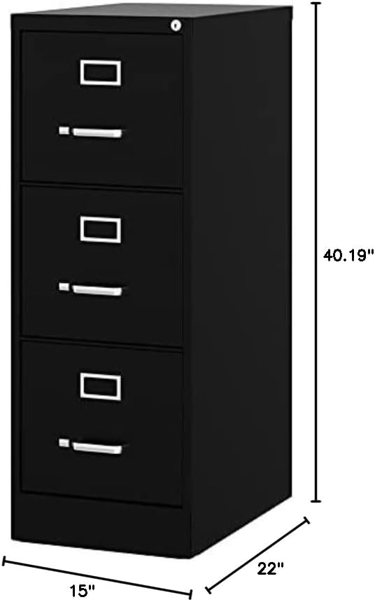 UrbanPro 3 Drawers 40.19" Vertical Black Metal Filing Cabinet Lockable - Image 3