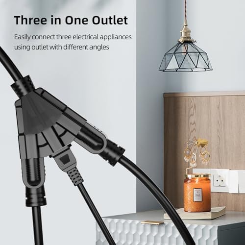 25 FT 3 Outlet Outdoor Extension Cord Waterproof, 16/3 SJTW Black Extension Cord with Multiple Outlets, Heavy Duty 16 Gauge 3-Prong Grounded Power Cable for Garden and Home Use, ETL Listed - Image 3