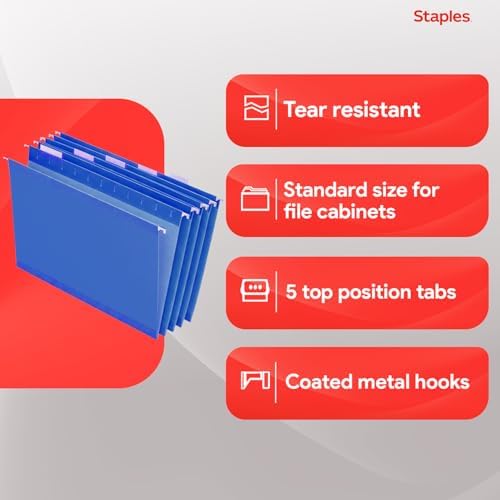 Staples Hanging File Folders, Letter Size, Blue, 5-Tab, 25/Pack - Image 4