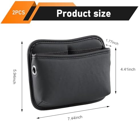 2 PCS Car Seat Side Pocket Organizer, PU Leather Mini Storage Pocket for Car Seats, Doors, Consoles, Dashboard, Vehicle Gap Filler Organizer for Phone, Keys, Sunglass, Wallet (Black) - Image 2