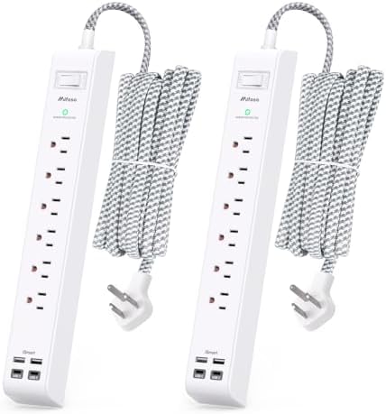 2 Pack Extension Cord 10FT Power Strips with Surge Protection by Mifaso