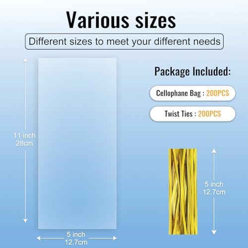 200pcs 5X11 inch Clear Cellophane Bags Gift Wrap Treat Party Favors Bags - Image 2