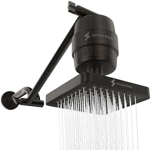 SparkPod 6" High Pressure Rain Shower Head with 23 Stage Filter Capsule & 11 Inch Adjustable Shower Arm Extension - Shower Filter Reduces Chlorine for Smoother Hair & Skin (Square, Oil-Rubbed Bronze) by SparkPod