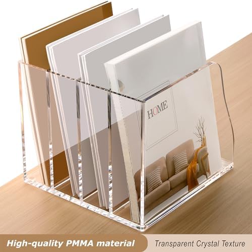 SANRUI Acrylic Desk File Organizer, Clear Magazine File Holder 4 Slot - Image 5