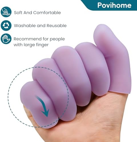 Povihome Finger Cots Protectors - Moisturizing Thumb and Finger Covers - Thickend Version- Elastic Cracked Silicone Finger Sleeves to Protect Cracked, Peel Finger and Other Finger Pain (Purple, 20PCS) - Image 4
