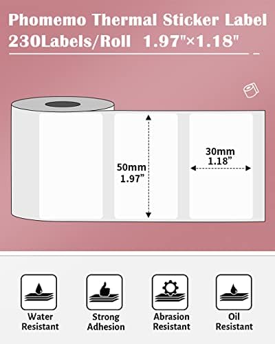 Phomemo Thermal Labels, 1.97"x 1.18", for M110/M100/M220/M108, 230 PCS (Pack of 2) - Image 2