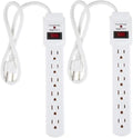 Amazon Basics Surge Protector Power Strip, 6-Outlet with 200J Protection, Circuit Breaker, LED Indicator, On/Off Switch, Wall-Mounting, 2ft Extension Cord, White, 2-Pack by AmazonBasics