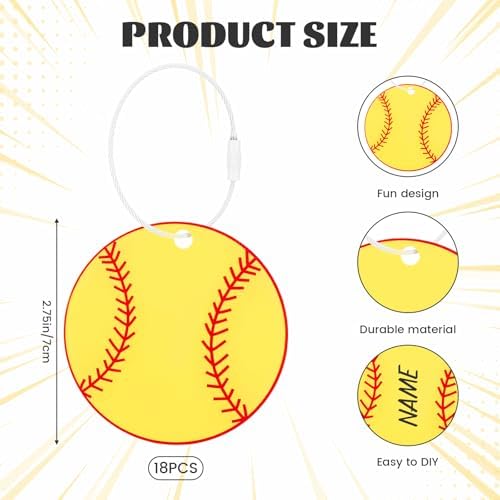 19 Pcs Softball Luggage Tags, Softball Party Favors Suitcase Labels with Pen, Metal Ring Name ID Card and DIY Pocket for Sports Team Travel Baggage Identifiers for Men Women - Image 2