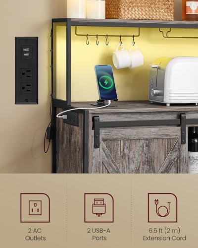 VASAGLE Coffee Bar, Buffet Cabinet with LED Light and Power Outlet - Image 5