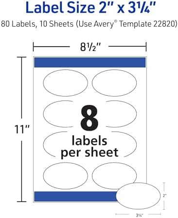 Avery Printable Oval Labels, 2" x 3-1/3", Glossy White, Laser & Inkjet Compatible, 80 Blank Labels Total, Great for Mailing, Branding, Packaging, and More (22820) - Image 5