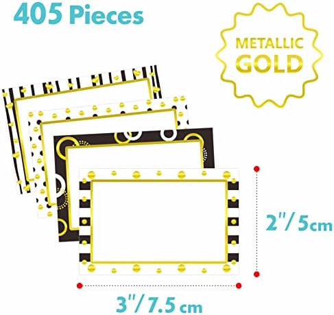 405 PCS Gold Metallic Name Tag, Blank Name Labels in 15 Designs with Permanent Adhesive Writable White Name Tag Stickers for School Office Home (Each Measures 3" x 2") - Image 2