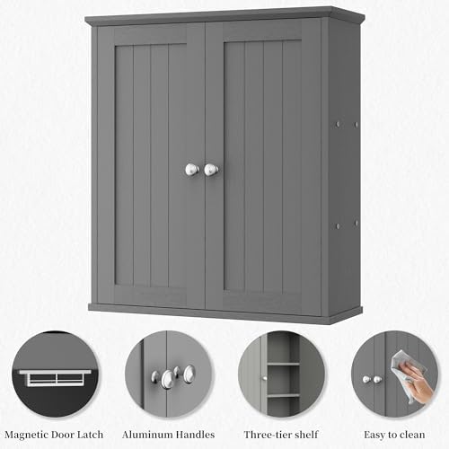 Shintenchi Bathroom Wall Medicine Cabinet, Storage Organizer, 2 Pcs, Gray - Image 5