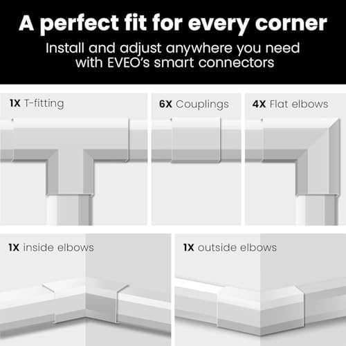 EVEO Cable Hider Wall - 153" Wall Cord Hider, Cable Concealer, Wire Covers for Cords - Wall Cable Hider and Cable Raceway for TV Cord Hider Wire Cover - 10X (L16 x W0.95 x H0.5) - Medium | White - Image 5