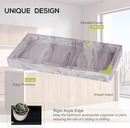 Silicone Bathroom Vanity Tray Dish Soap Holder Sink Organizer, Marble Grey - Image 4