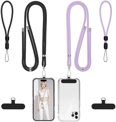 takyu Phone Lanyard, 2 Pack Adjustable Cell Phone Lanyard Crossbody Neck Strap & 2 Pack Phone Wrist Strap with Tether Tabs Compatible for iPhone Android Smartphones-Black Purple by Takyu