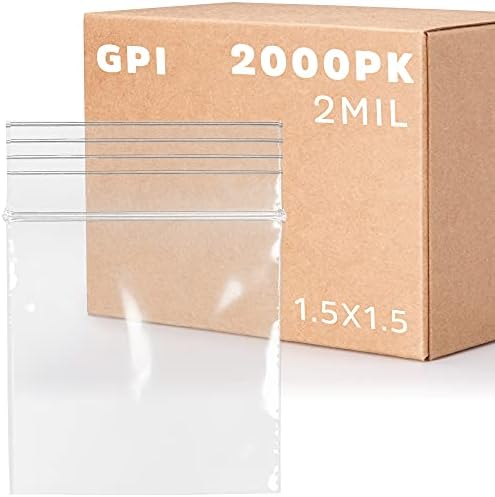 1.5" x 1.5" Tiny Zip Bags, 2000 Pack, 2 Mil, Reclosable Jewelry Bags, GPI by GPI
