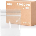 1.5" x 1.5" Tiny Zip Bags, 2000 Pack, 2 Mil, Reclosable Jewelry Bags, GPI by GPI