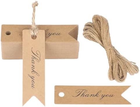 G2PLUS Mini Thank You Tags, 100PCS Small Gift Tags with String, Paper Hang Tag, Kraft Paper Gift Tag with Jute Twine for Arts and Crafts, Wedding, Christmas, Thanksgiving (Brown) by G2PLUS