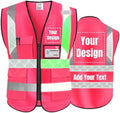 Luminous Safety Vest Customize Logo Outdoor Work Vest with Luminous Hi-Vis Reflective Strips (S, Pink) by YOWESHOP