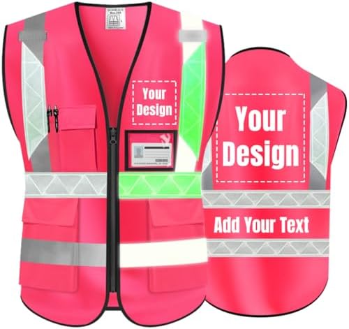 Luminous Safety Vest Customize Logo Outdoor Work Vest with Luminous Hi-Vis Reflective Strips (2XL, Pink) by YOWESHOP