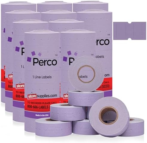 Perco 1 Line Lavender Labels - 80,000 Blank Price and Date Gun Labels for Perco Lite, X, Plus and Pro 1 Line Price and Date Guns - 80 Rolls, 10 Sleeves - Made in USA by Perco