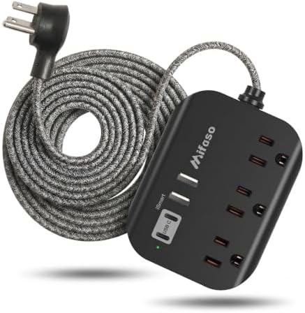 Mifaso Power Strip with USB, 15Ft Compact Flat Plug Extension Cord by Mifaso